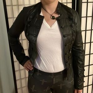 Ladies Black Genuine Leather Military Style Steampunk Jacket